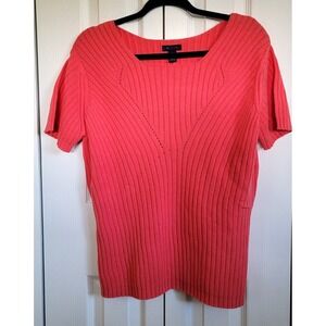 Westbound XL Ribbed Dubarry Sweater Cantalope Short Sleeve V-Neck NWT‎